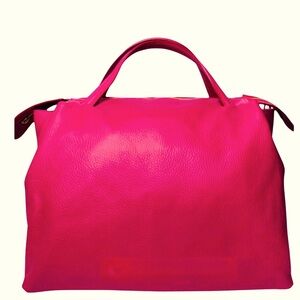 Large Italian Leather Shoulder Bag Fuchsia